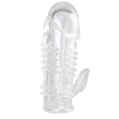 Прозрачная гелевая насадка с шипами и клиторальным отростком - 13 см. - Toyfa Basic - в Омске купить с доставкой