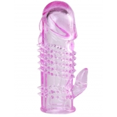 Розовая  гелевая насадка с клиторальным отростком - 13,5 см. - Toyfa Basic - в Омске купить с доставкой