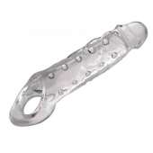 Прозразная закрытая насадка на пенис с поддержкой мошонки Clearly Ample Penis Enhancer - 22 см. - XR Brands - в Омске купить с доставкой