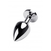 Серебристая коническая анальная пробка с красным кристаллом - 8 см. - ToyFa - купить с доставкой в Омске