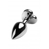 Серебристая коническая анальная пробка с красным кристаллом-сердечком - 7 см. - ToyFa - купить с доставкой в Омске