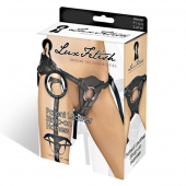 Черные трусики для страпона из патентованной кожи - Lux Fetish - купить с доставкой в Омске