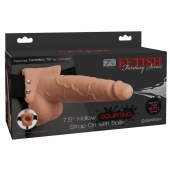 Телесный полый страпон с имитацией эякуляции 7.5  Hollow Squirting Strap-On with Balls Flesh - 21,6 см. - Pipedream - купить с доставкой в Омске
