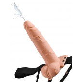 Телесный полый страпон с имитацией эякуляции 7.5  Hollow Squirting Strap-On with Balls Flesh - 21,6 см. - Pipedream - купить с доставкой в Омске