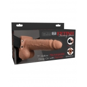 Кофейный перезаряжаемый вибрострапон 7  Hollow Rechargeable Strap-on with Balls - 20,3 см. - Pipedream - купить с доставкой в Омске