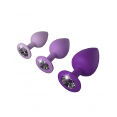 Набор из 3 фиолетовых анальных пробок со стразами Little Gems Trainer Set - Pipedream - купить с доставкой в Омске