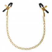 Чёрные с золотом зажимы на соски Gold Chain Nipple Clamps - Pipedream - купить с доставкой в Омске