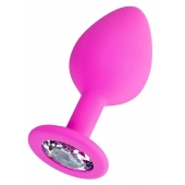 Розовая анальная втулка Brilliant с прозрачным кристаллом - 8 см. - ToyFa - купить с доставкой в Омске