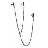 Черные зажимы на соски и клитор на цепочке DELUXE NIPPLE   CLIT CLAMPS - Dream Toys - купить с доставкой в Омске