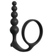 Черная анальная цепочка с эрекционным кольцом Ass-gasm Cockring Anal Beads - Pipedream - в Омске купить с доставкой