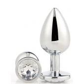 Серебристая анальная втулка с прозрачным кристаллом - 7,1 см. - Dream Toys - купить с доставкой в Омске