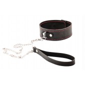 Черный широкий ошейник с красной строчкой и поводком - Crazy Handmade - купить с доставкой в Омске