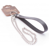 Серебристый металлический поводок с кожаной черной ручкой - 80 см. - Crazy Handmade - купить с доставкой в Омске