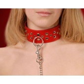 Красный кожаный ошейник с карабином и поводком - Sitabella - купить с доставкой в Омске