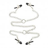 Серебристые зажимы для сосков и половых губ на тонкой цепочке - Notabu - купить с доставкой в Омске