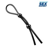 Черное силиконовое лассо с двумя шариками для утяжки - Sex Expert - в Омске купить с доставкой