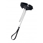 Черный кожаный ошейник-воротник с поводком - Pecado - купить с доставкой в Омске