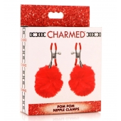 Красные зажимы на соски с помпонами Pom Pom - XR Brands - купить с доставкой в Омске