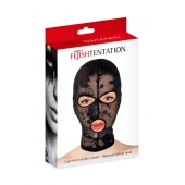 Черная кружевная маска на голову с отверстиями для глаз и рта - Fetish Tentation - купить с доставкой в Омске