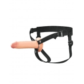 Телесный полый страпон на черных ремнях Hollow Silicone Strap-on - 17,8 см. - Pipedream - купить с доставкой в Омске