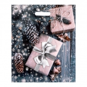 Новогодний пакет с принтом в виде подарков и вырубной ручкой (45х38 см) - Сима-Ленд - купить с доставкой в Омске