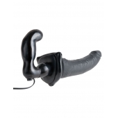 Черный страпон с вагинальной пробкой Deluxe Vibrating Penetrix Strap-On - 19 см. - Pipedream - купить с доставкой в Омске