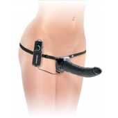 Черный страпон с вагинальной пробкой Deluxe Vibrating Penetrix Strap-On - 19 см. - Pipedream - купить с доставкой в Омске