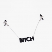 Зажимы на соски с кожаной подвеской Bitch - Crazy Handmade - купить с доставкой в Омске