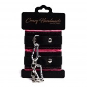 Черно-розовые скругленные наручники с мягкой подкладкой - Crazy Handmade - купить с доставкой в Омске