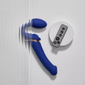 Синий безремневой страпон Multi Orgasm Bendable Strap-On size XL с клиторальной стимуляцией - Strap-on-me - купить с доставкой в Омске