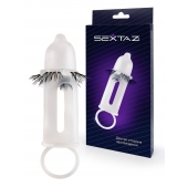 Эластичная насадка на пенис с подхватом мошонки и стимулирующими «ресничками» - Sextaz - в Омске купить с доставкой