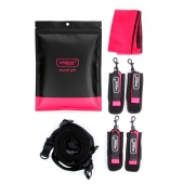 Черно-розовый эротический набор: фиксатор, оковы, наручники, повязка - Erokay - купить с доставкой в Омске