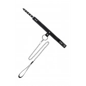 Черный узкий однослойный ошейник с серебристым поводком-цепочкой - Pecado - купить с доставкой в Омске