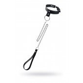 Черный узкий однослойный ошейник с серебристым поводком-цепочкой - Pecado - купить с доставкой в Омске