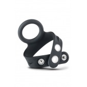 Черное эрекционное кольцо с подхватом мошонки на кнопках VS6 - Blush Novelties - в Омске купить с доставкой