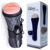 Телесный мастурбатор-вагина в черной колбе с вибрацией - Boys of Toys - в Омске купить с доставкой