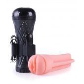Телесный мастурбатор-вагина в черной колбе с вибрацией - Boys of Toys - в Омске купить с доставкой