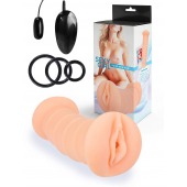 Телесный двусторонний мастурбатор с вибропулей и эрекционными кольцами в комплекте - Sexy Girl - в Омске купить с доставкой