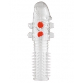 Гелевая прозрачная насадка с шариками и шипами - 14 см. - Toyfa Basic - в Омске купить с доставкой