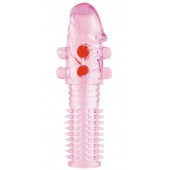 Гелевая розовая насадка с шариками и шипами - 14 см. - ToyFa - в Омске купить с доставкой