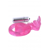 Розовая вибронасадка со стимулятор клитора   Язычок - Toyfa Basic - в Омске купить с доставкой