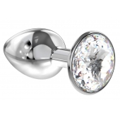 Малая серебристая анальная пробка Diamond Clear Sparkle Small с прозрачным кристаллом - 7 см. - Lola Games - купить с доставкой в Омске