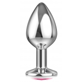 Большая серебристая анальная пробка Diamond Pink Sparkle Large с розовым кристаллом - 8 см. - Lola Games - купить с доставкой в Омске
