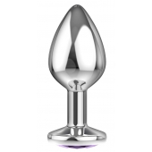 Малая серебристая анальная пробка Diamond Purple Sparkle Small с фиолетовым кристаллом - 7 см. - Lola Games - купить с доставкой в Омске