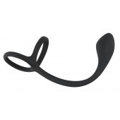 Эрекционное кольцо с утяжкой на мошонку и анальным плаг Black Velvets - Orion - в Омске купить с доставкой