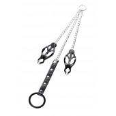 Черно-серебристые зажимы для сосков с кольцом для пениса TOYFA Metal - ToyFa - купить с доставкой в Омске