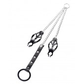 Черно-серебристые зажимы для сосков с кольцом для пениса TOYFA Metal - ToyFa - купить с доставкой в Омске