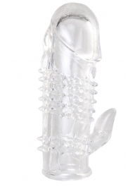 Прозрачная гелевая насадка с шипами и клиторальным отростком - 13 см. - Toyfa Basic - в Омске купить с доставкой