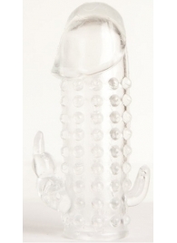 Гелевая прозрачная насадка с 2 отростками - 13 см. - Toyfa Basic - в Омске купить с доставкой