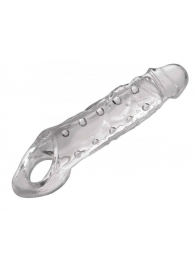 Прозразная закрытая насадка на пенис с поддержкой мошонки Clearly Ample Penis Enhancer - 22 см. - XR Brands - в Омске купить с доставкой